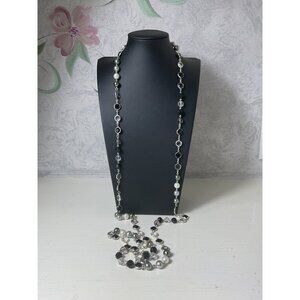 Long Layered Multi-Color Beaded Necklace With Silver-Tone Chain & Lobster Clasp